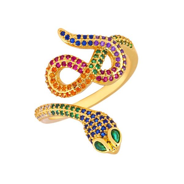 

cluster rings eyika trend jewelry gold resizable snake ring women serpent rainbow cubic zirconia open finger party, Golden;silver