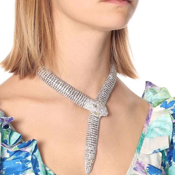 

chokers exotic vintage rhinestone big animal snake shape design choker necklace for girl shiny crystal short collar neckalce accessories, Golden;silver