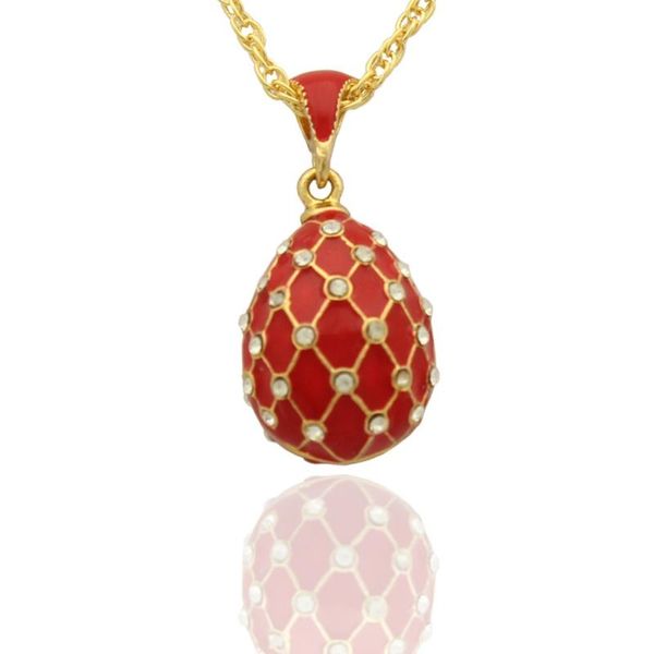 

pendant necklaces suitable for european jewelry brand necklace red mesh pattern enamel handmade russian egg necklace,, Silver