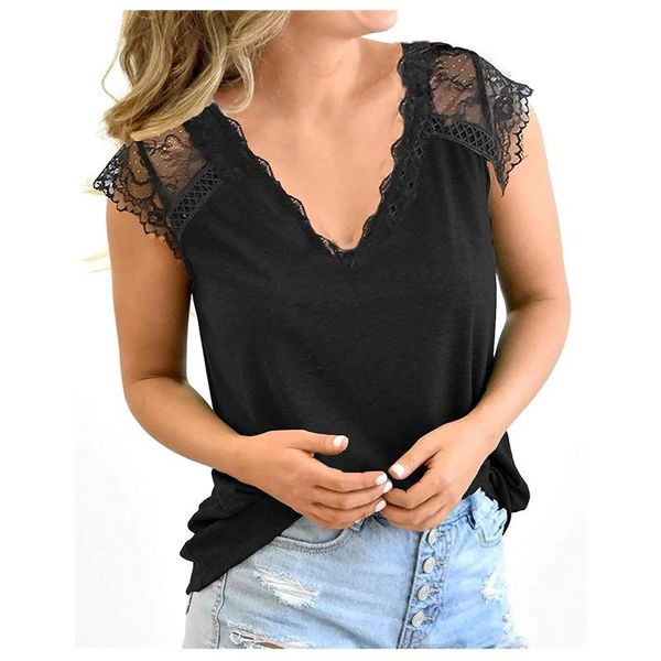 

women's blouses & shirts blouse crochet lace solid elegant vintage v-neck summer short sleeve casual loose fitting tunic bluzki, White