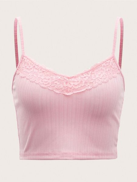 

solid lace trim crop cami f7nw#, White