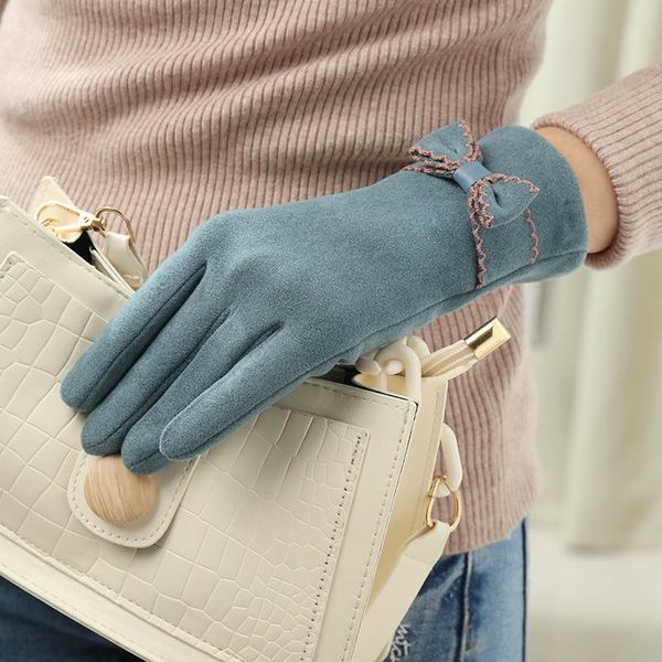

sports gloves german velvet women's winter plus to keep warm version kawaii cold-proof touch screen cycling driving mittens, Black