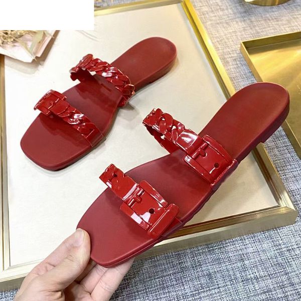 

sandals summer flat chain jelly slippers women square toe pvc female comfort seaside vacation beach shoes outside wear slides 7kdp, Black
