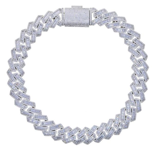 

chokers iced out bling 19mm baguette cz heavy chunky cuban link chain necklace silver color 5a zircon choker hip hop men women jewelry, Golden;silver
