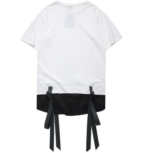 

hiphop ribbon curved hem color t-shirt short block sleeve summer new fashion men's tshirt casual tee shirts 2, White;black