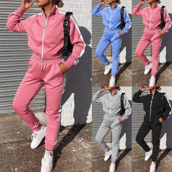 

women's tracksuit stand-up collar zipper cardigan sportswear solid color loungewear ladies long sleeve comfortable suit sets 1pc gym cl, White;black