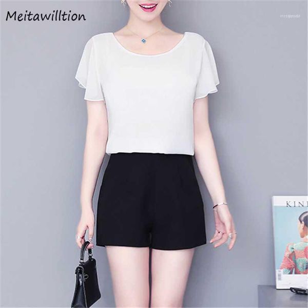 

women's blouses & shirts 2021 elegant women chiffon shirt spring solid short sleeve casual lady office work slim plus size1, White