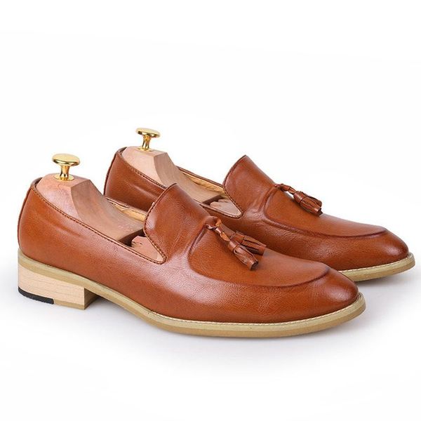 

dress shoes men's high-quality british small leather retro tasseled barber business casual flat men driving, Black