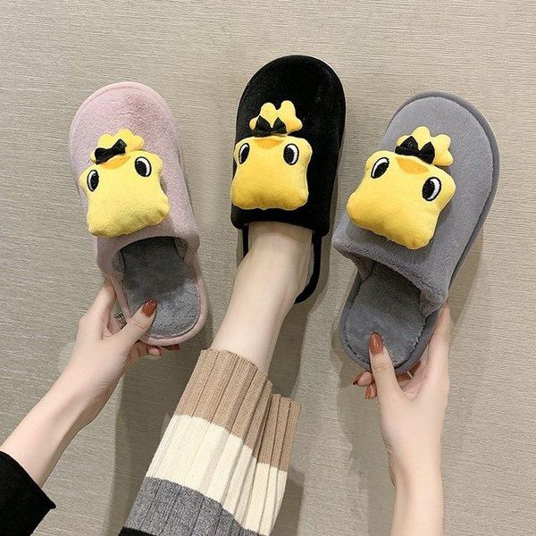 

slippers home cute yellow duck cotton ladies autumn and winter comfortable furry women fashion women's shoes, Black