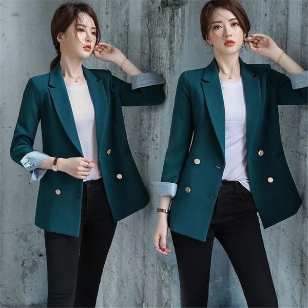 

women's suits & blazers spring autumn petite coat 2021 fashion korean version mid-length slim double breasted business attire, White;black