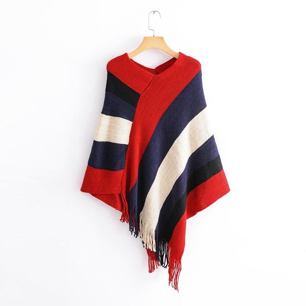 

women's sweaters european style women v-neck striped tassel oversized sweater female knitted autumn cloak outerwear, White;black