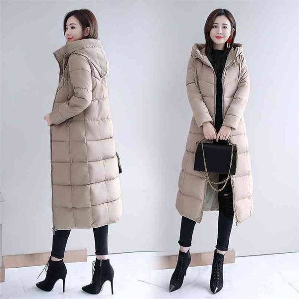 

sent within 12h large m-6xl woman jacket winter down parkas coats lengthen warm quilted cotton for women hooded outwear 210922, Black