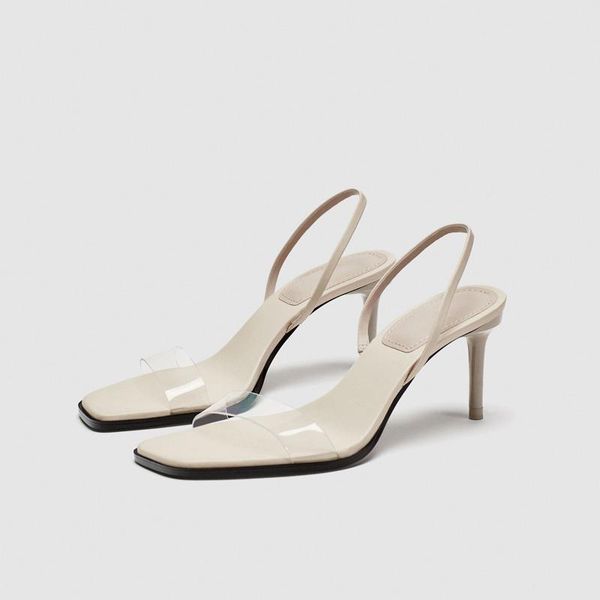 

dress shoes 2021 summer high heels sandals pvc transparent thin heel women's pumps elegant beige shoe back strap sandalias mujer, Black