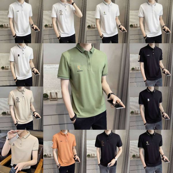 

men's shirt summer polo short sleeve t-shirt casual lapel men's top, White;black