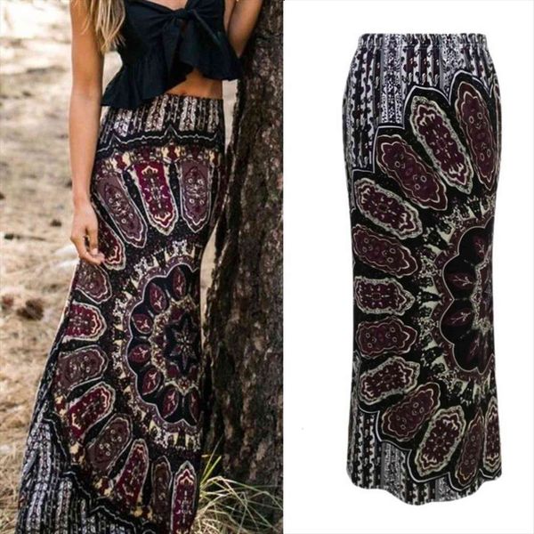 

fashion maxi summer long casual womens skirt retro boho tribal floral gypsy beach, Black