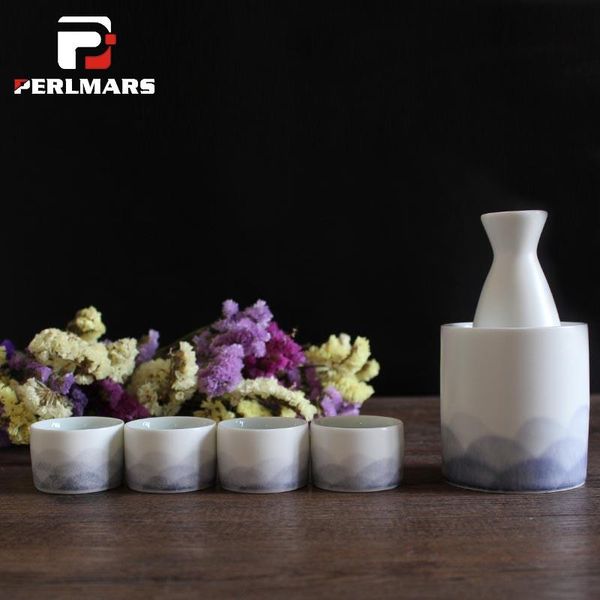 

hip flasks 6pcs jingdezhen hand painted landscape wine set japanese style ceramic sake cups warm container home drinkware