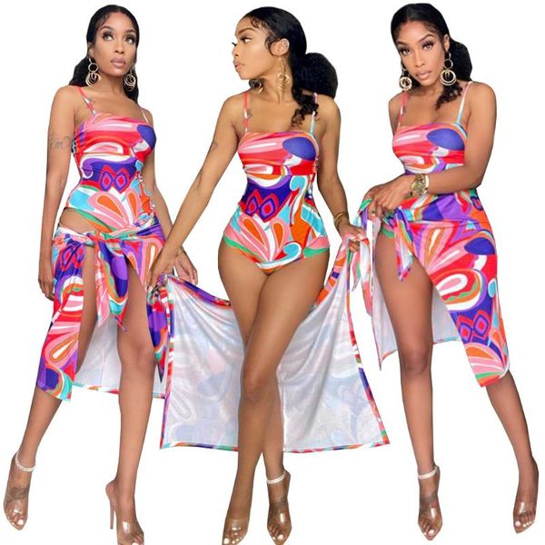 

women's swimwear 2021 summer colorful slim print halter short dress, White;black