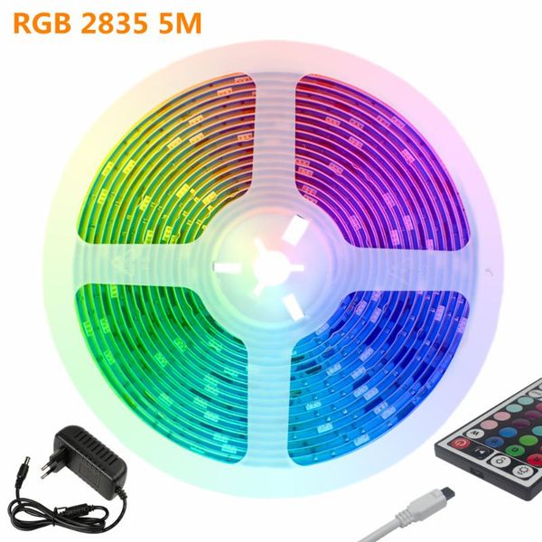

lights strip rgb 2835 5m non waterproof infrared controller eu night light background decoration flexible luminous for home led strips