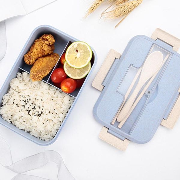 

storage bottles & jars dinnerware lunch box wheat straw with spoon chopsticks food container children kids school office bento #yj