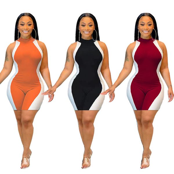 

plus size 2xl women rompers sleeveless shorts jumpsuits panelled bodysuits casual black overalls summer clothing skinny letter leggings 4830, Black;white