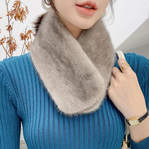 

scarves zdfurs* 2021 lady's winter mink scarf whole skin double fur real warm collar, Blue;gray