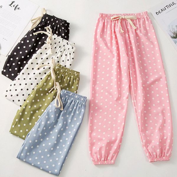 

girls summer new dot pants casual trousers children thin polyester pants full fashion kids drawstring bloomers children wear, Blue