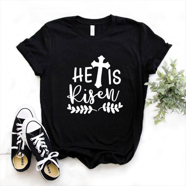 

he is risen letters women t shirt print short sleeve o neck loose ladies causal tee clothes, White