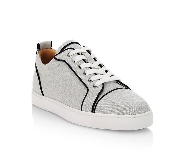 

fashion designs shoes junior low-red sole sneakers luxury party wedding shoes gray coarse hemp leather nospikes lace-up casual shoes str, Black