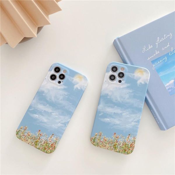 

cell phone pouches blue sky clouds flowers case for 12 mini 11 pro max x xr xs 7 8 plus se2021 soft silicone back cover capa funda