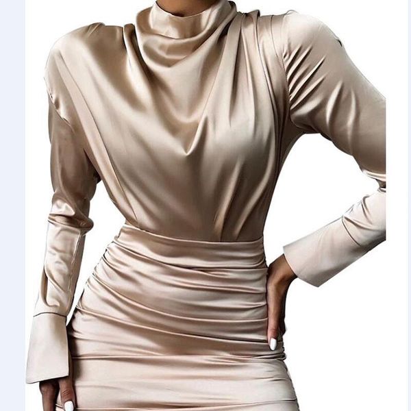 

casual dresses 2021 stand collar full sleeve sheath short dress ladies high fashion texture street brand 664, Black;gray