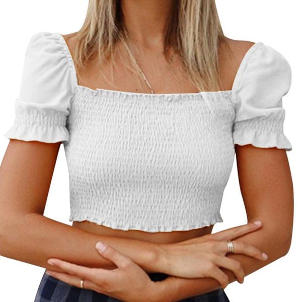 

women's blouses & shirts casual padded blouse women summer and ruched elastic puff short sleeve off shoulder top, White