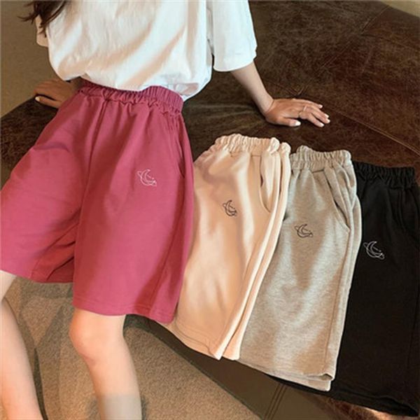 

harajuku elastic high waist women shorts moon embroidered loose sport summer running biker baggy, White;black