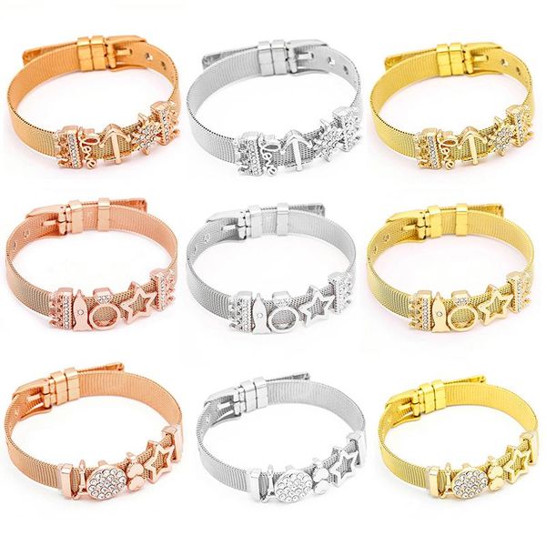 

charm bracelets yexcodes rose gold color stainless steel mesh bracelet set european women fine bangle for woman jewelry gifts, Golden;silver