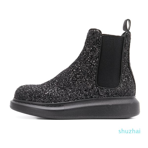 

slip on men's leather boots thick sole male shoe black gold glitter boots men