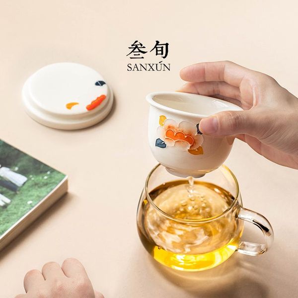 

mugs thirty year glass tea cup household separation lovely woman office with handle filter flower