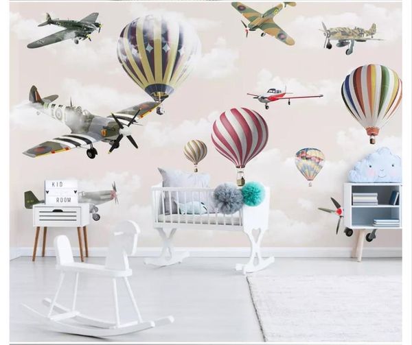 Wallpapers Benutzerdefinierte PO Wallpaper 3D für Wände 3 D handgemalte Cartoon Flugzeug Ballon Himmel Kinderzimmer Hintergrundwand