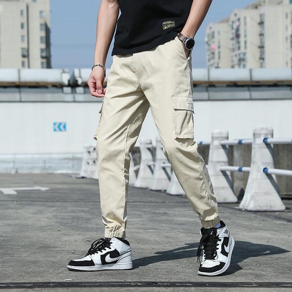 

men's pants fashion men casual joggers 2021 season nine cropped korean slimming cotton small leg cargo, Black