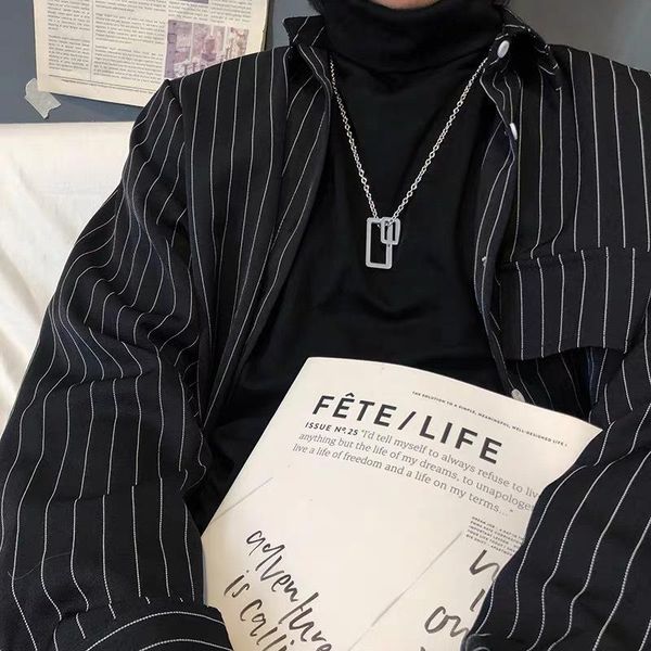 

box necklace fashion student pendant men and women geometric simple cool titanium steel korean style o-shaped necklaces, Silver