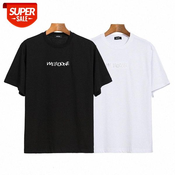 

20ss summer we11 three-dimensional embossed letters silver short-sleeved men and women couples loose t-shirt #1c0a, White;black