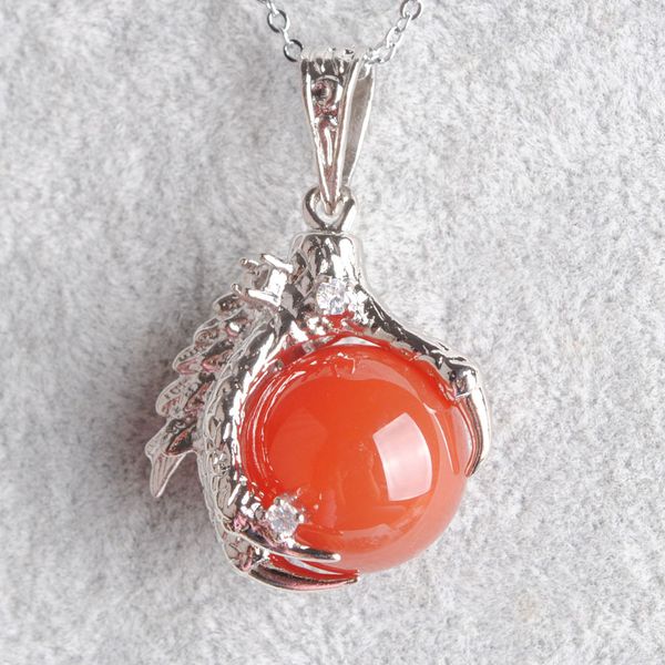 Wojier natural dragão garra pingente redondo vermelho ágata pedras pendulum colar para homens mulheres jóias reiki amulet presente n3116