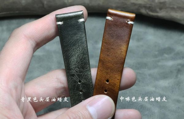 

watch bands handmade oil wax genuine leather watchbands 18 19 20 21 22mm accessories straps high-end thin cowhide universal belt, Black;brown