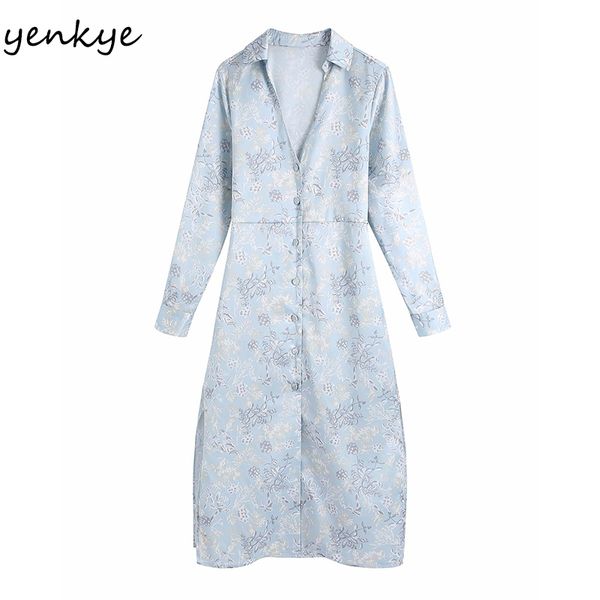 

spring women vintage floral print long shirt dress female lapel collar sleeve sashes casual plus size vestido 210430, Black;gray