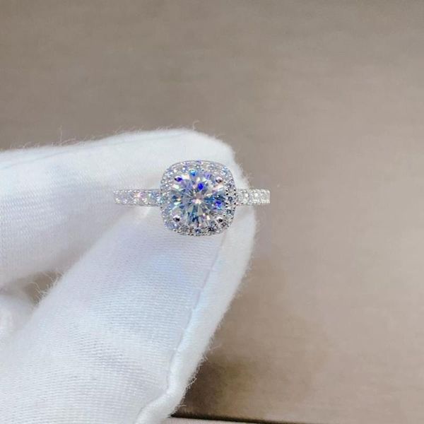 

cluster rings real brilliant cut diamond test past 1 6.5mm d color moissanite wedding ring classic square gemstone engagement gift, Golden;silver