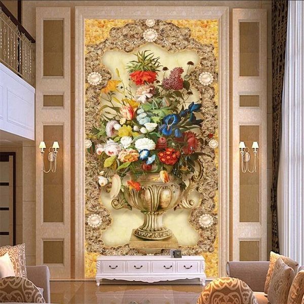 

wallpapers custom size murals 3d po european pattern oil painting flowers marble entrance background self adhesive wallpaper decorative