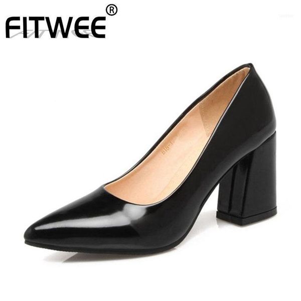 

dress shoes fitwee 4 color plus size 32-46 simple women pumps party dating chunky heel pointed toe brand footwear11, Black