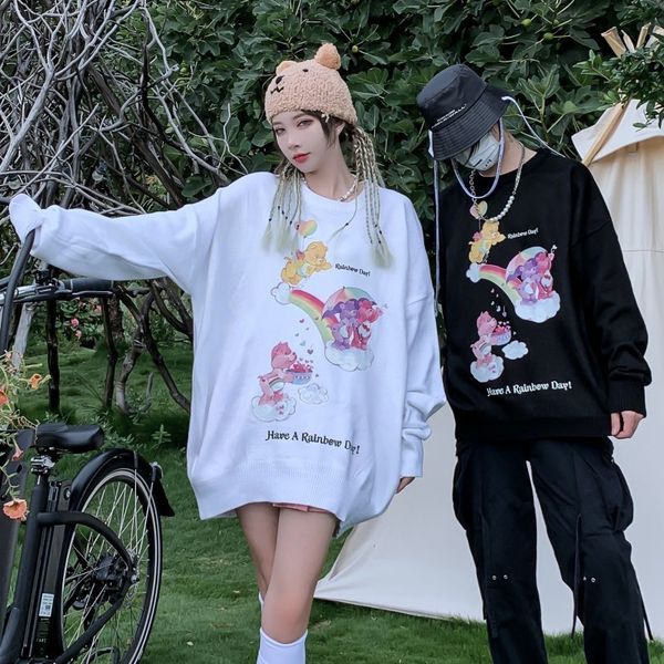 

sweaters fashion knit autumn and winter 2021 thickened men's women's embroidered hiphop couple sweater oversize guochao ins ted to, White;black