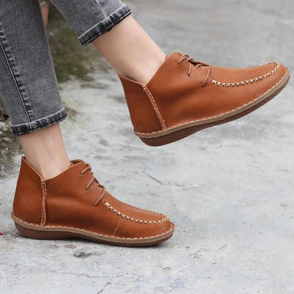 

handmade leather mori girl ankle boots flat brown, Black