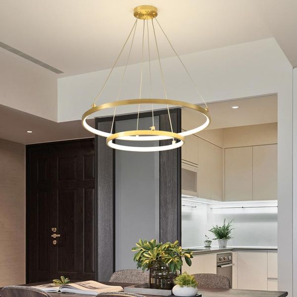 

pendant lamps nordic simple modern living room chandelier creative dining bedroom all copper lamp light luxury ring