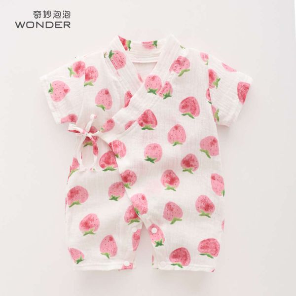 

baby short sleeve monk's clothes summer thin born pure cotton gauze one piece baby climbing, White