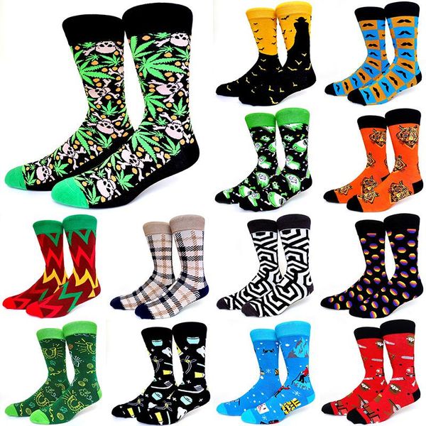 

men's socks 57 style happy funny men pitbull bat skull tiger watermelon strawberry dragon fruit pattern hip hop cool colorful sock, Black